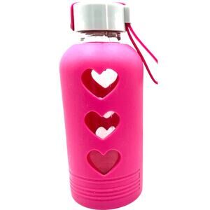 Hot Pink Fuchsia Hearts Silicone Glass Bottle Kawaii Beach Workout Festival Glam